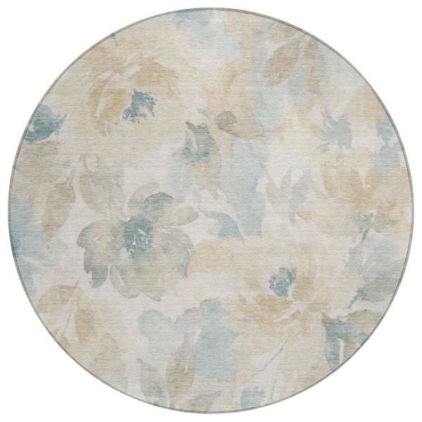 Chantille Machine Washable Indoor/Outdoor Abstract ACN3022 Ivory 8 ft. x 8 ft. Round Rug