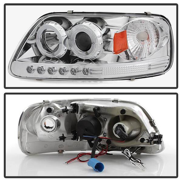 Halo LED DRL Projector Headlights For 1997-2003 Ford F150 – Black Housing, Amber