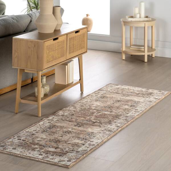 Tansy Traditional Vintage Machine Washable Area Rug Beige 30 ft. x 96 ft. Runner Rug