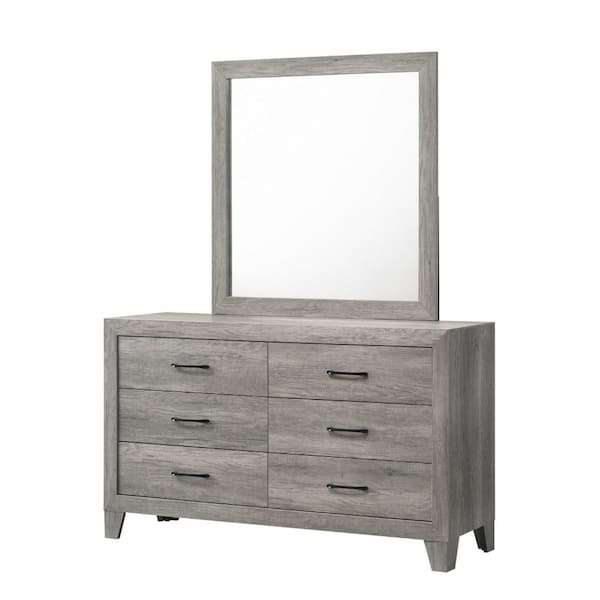 Benjara Gray and Black 6-Drawer 58.3 in. Wide Dresser Without Mirror
