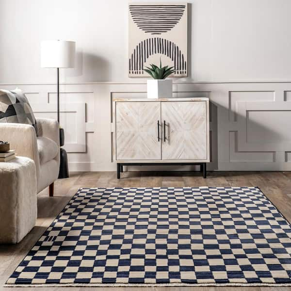 Covey Checkered Shag Area Rug  Checkerboard Plaid Carpet