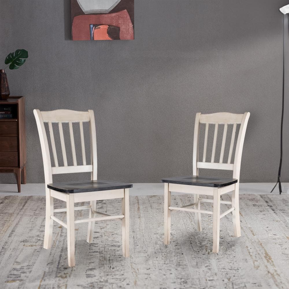 Shaker Wood Dining Chairs - Set of 2 - European Black Ash/Antique White