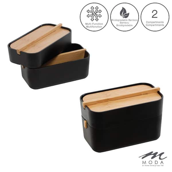m MODA at home enterprises ltd. STOWE DOUBLE JEWELRY BOX BAMBOO FIBER BLACK