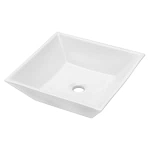 16 in. x 16 in. White Ceramic Square Bathroom Vessel Sink
