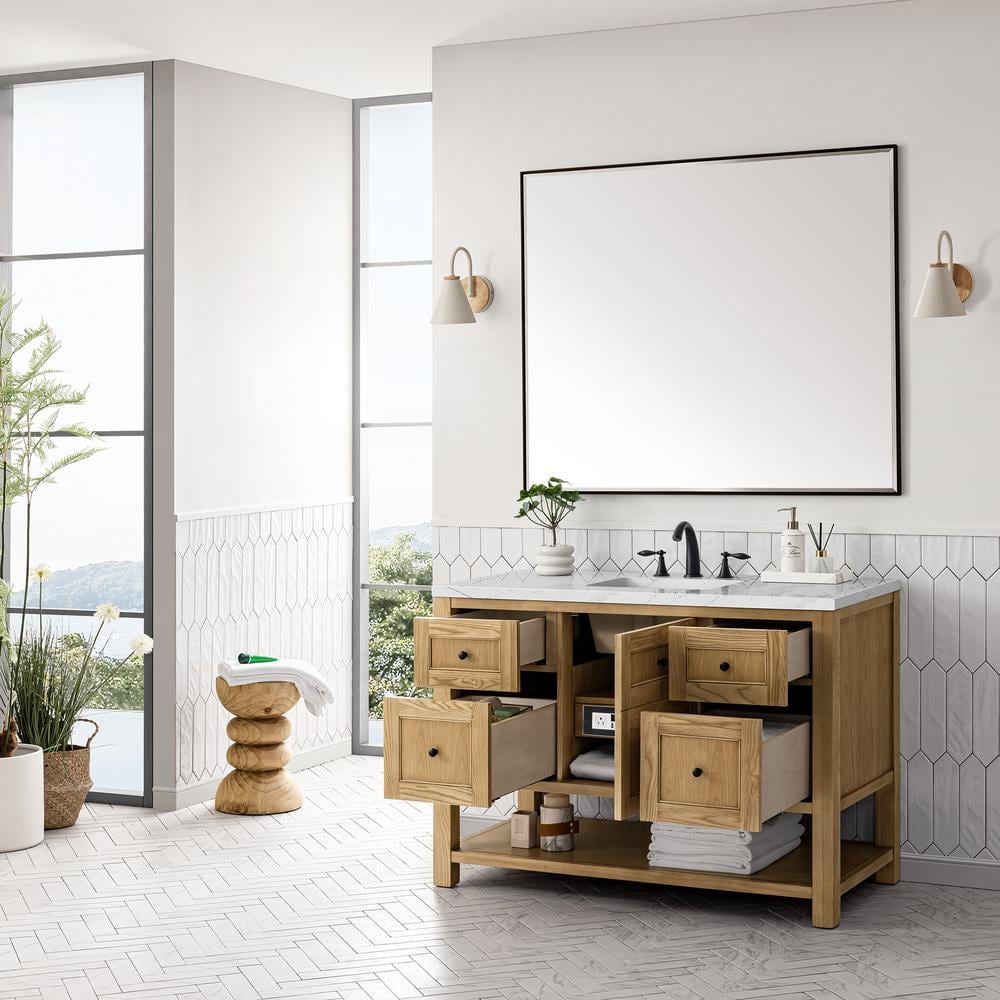 Light Natural Oak 48" Single Vanity Base with Matte Black Knobs