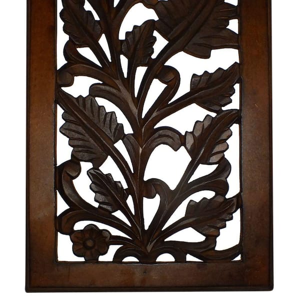 Benzara Brown Wooden Wall Panel with Leaves Wooden Wall Panel