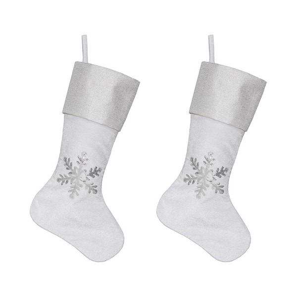 NEW TRADITIONS SIMPLIFY YOUR HOLIDAY 20 in Silver Velvet Snowflake Christmas Stocking with Sequins 2-pack
