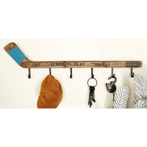 Litton Lane 11 In X 40 Brown Wood Eclectic Wall Hook 55587 The Home Depot - Hockey Stick Wall Hooks