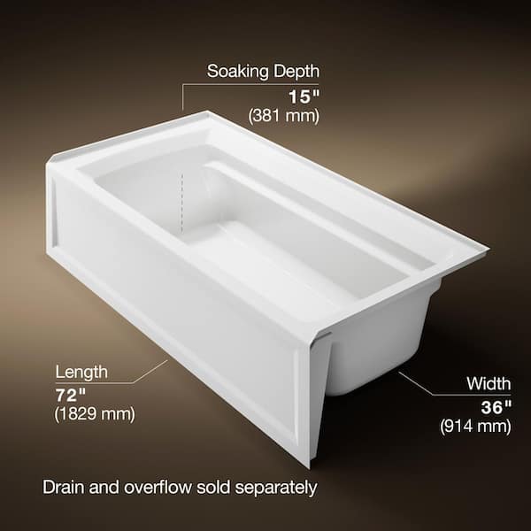 Archer 72 in. x 36 in. Soaking Bathtub with Right-Hand Drain in White