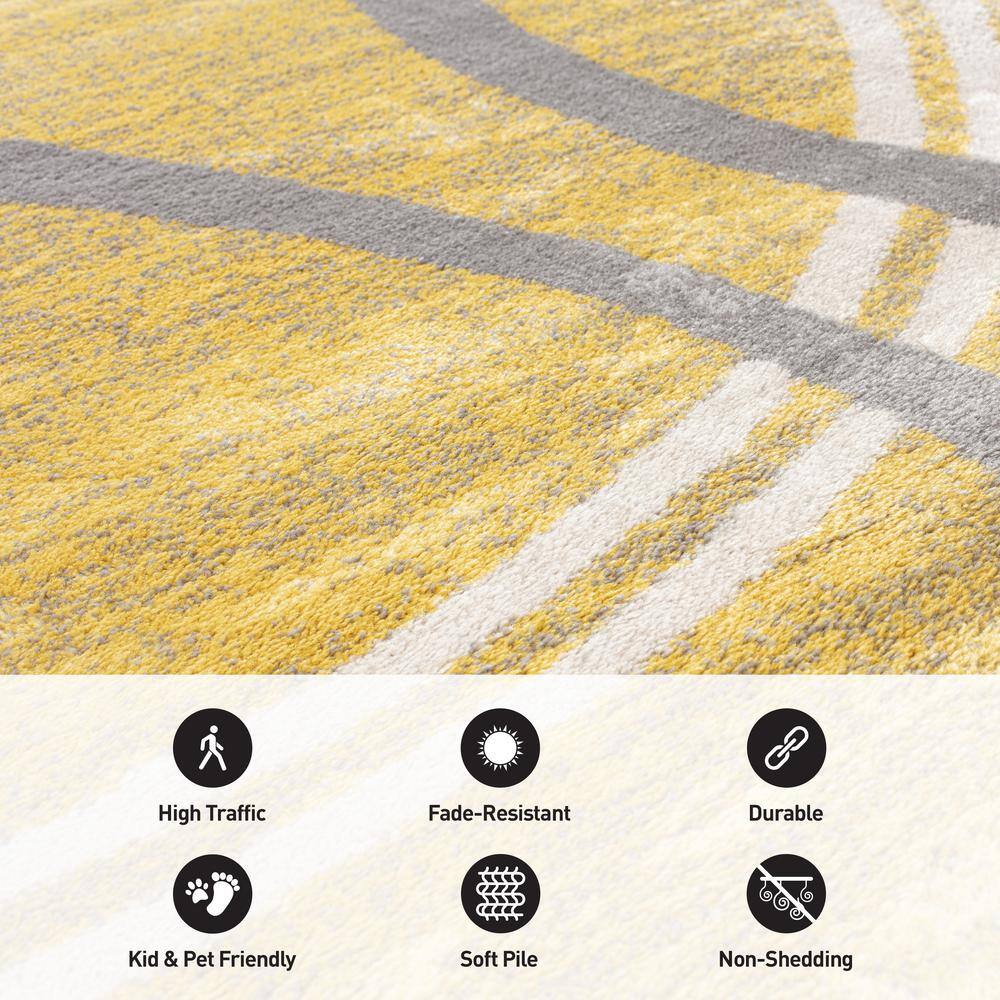 Yellow and Gray Abstract Circles 8' x 10' Synthetic Area Rug