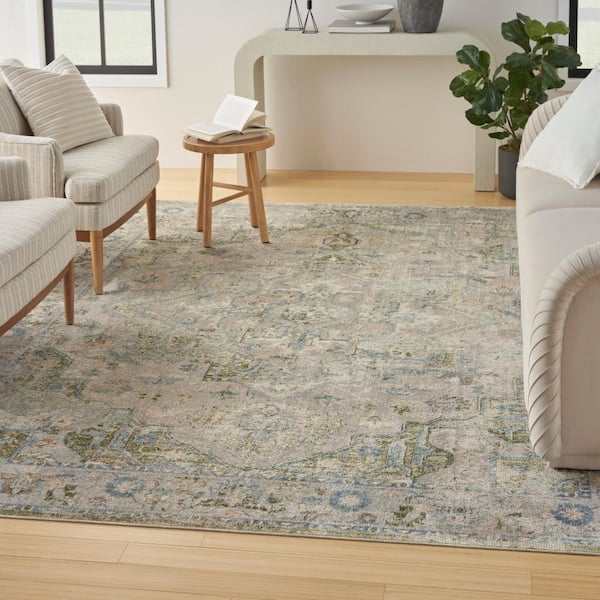 Astra Machine Washable Blue Green 7 ft. x 9 ft. Center medallion Traditional Area Rug