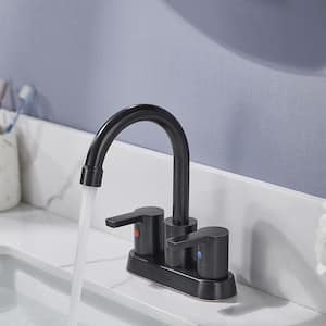 4 in. Centerset Double Handle Mid Arc Bathroom Faucet with Drain Kit Included in Oil Rubbed Bronze