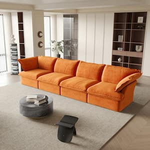 162.98 in. Wide Flared Arm Linen Down-Filled Deep Seat Modular Sofa Free Combination in Orange