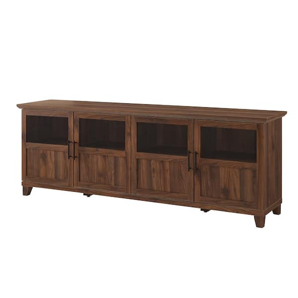 70 in. Farmhouse Dark Walnut Wood TV Stand with Half Glass Doors (Max TV Size 80 in.)
