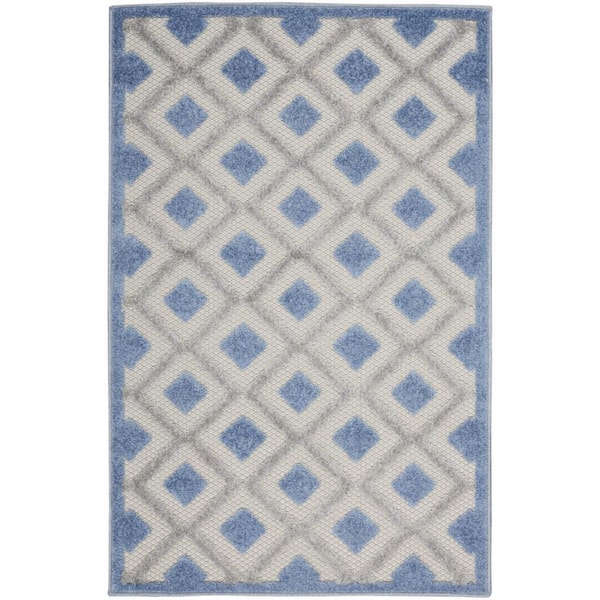Blue, Gray 3 ft. x 4 ft. Woven Polypropylene Indoor/Outdoor Area Rug