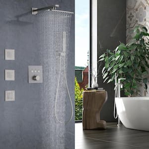 Thermostatic Single Handle 3-Spray Patterns Shower Faucet 4.76 GPM with Body Spray in. Brushed Nickel (Valve Included)