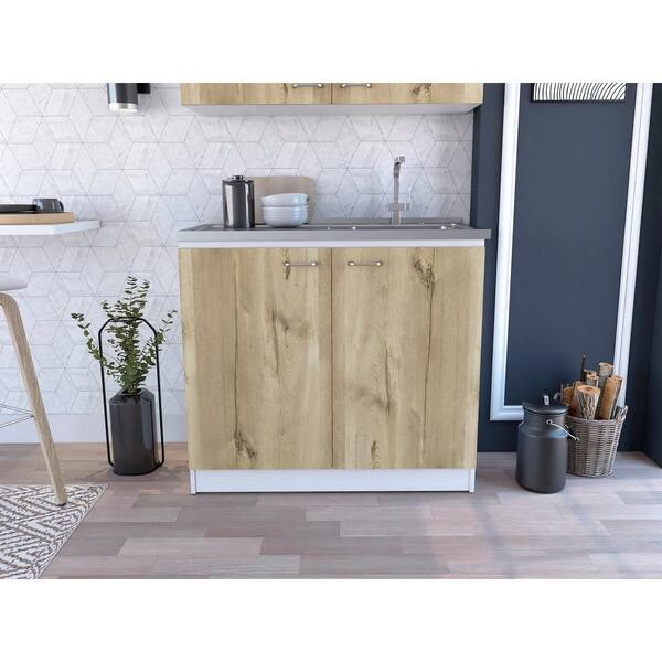 Adrinfly Freestanding Utility Laundry Sink & Cabinet in Beige
