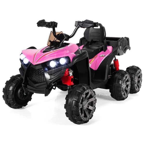 Costway 12-Volt Kids Ride On ATV 6-Wheeler Electric Quad Car with 4WD and Trunk Pink