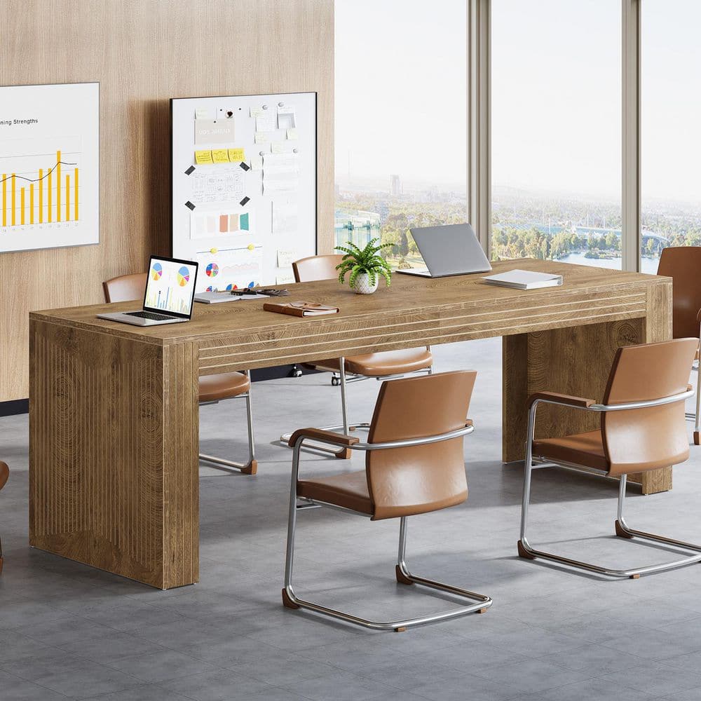 Halseey 78.7 in. Rectangular Light Brown Wood Conference Table for 6, Large Office Meeting Table Computer Desk