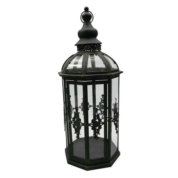 Yosemite Home Decor 10.5 in. x 27.5 in. Octagonal Black Candle Lantern with Classic Iron Frame