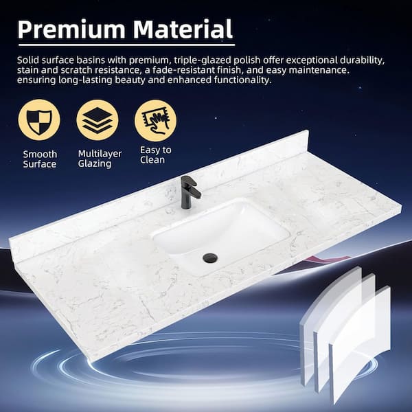 Zeafive Cala 54 in. W x 22 in. D Engineered Stone White