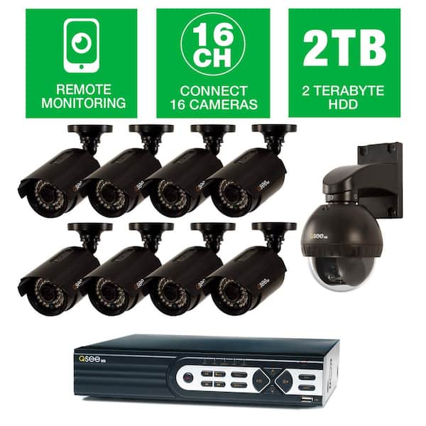 Q-SEE HeritageHD Series Wired 16-CH HD 2TB Video Surveillance System with (8) 1080p Bullet Cameras and 1-Pan/Tilt 720p Camera