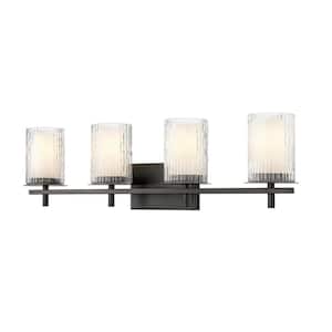 Grayson 31 in. 4-Light Matte Black Vanity Light with Clear Etched Opal Glass Shade with No Bulbs Included