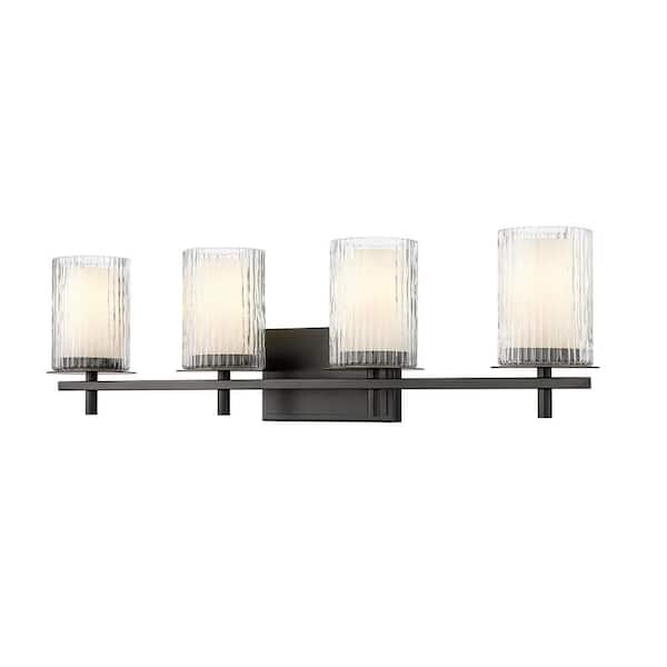 Unbranded Grayson 31 in. 4-Light Matte Black Vanity Light with Clear Etched Opal Glass Shade with No Bulbs Included