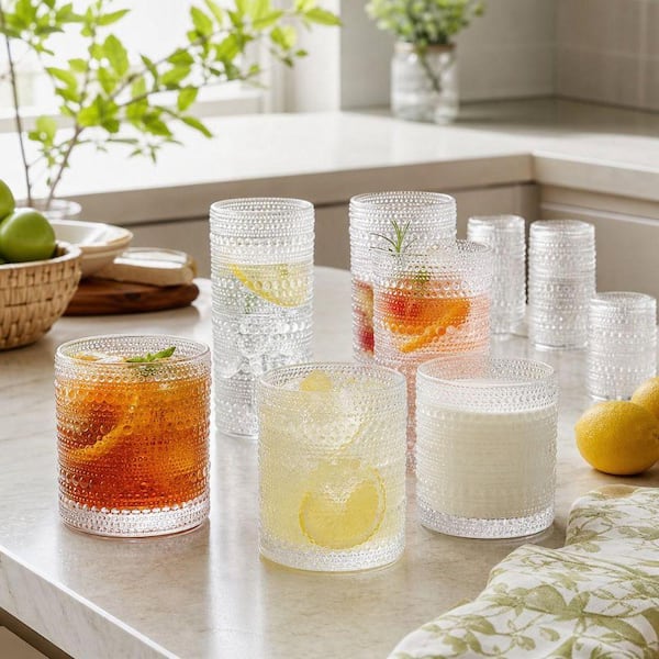 Wudkey 12 oz. Highball Glasses and 10 oz. Cocktail Glasses Set, Kitchen Water Glasses Cup, Bar Tumbler Glassware Set for Beer
