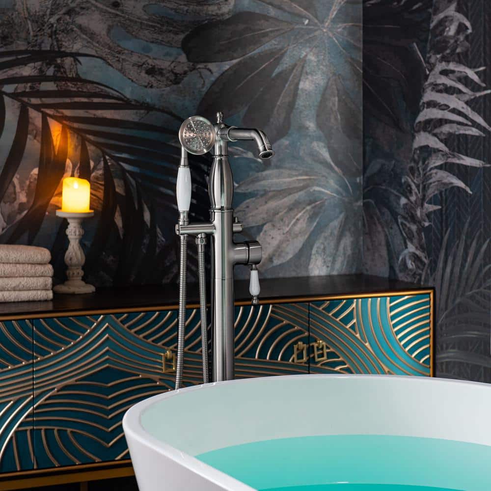 Single-Handle Freestanding Tub Faucet with Hand Shower in Brushed Nickel price history on PriceWatchPro