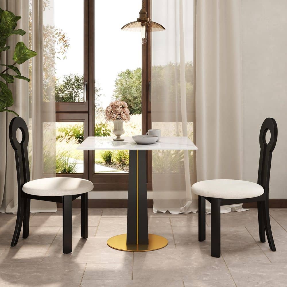 33 in. Modern Square White Sintered Stone Tabletop Dining Table with Solid Wood Pedestal (Seat 2)
