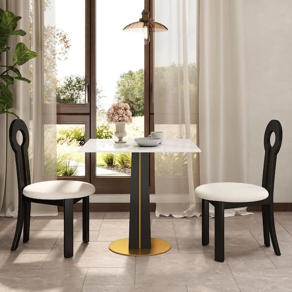33 in. Modern Square White Sintered Stone Tabletop Dining Table with Solid Wood Pedestal (Seat 2)