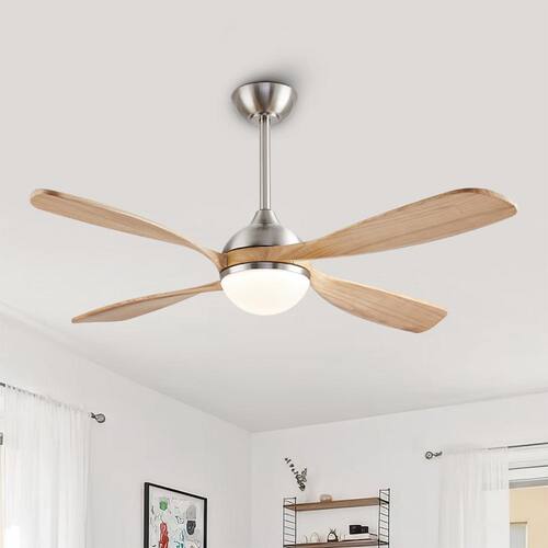 54 in. Nickel And Wood Grain 4-Blade Smart Standard Indoor Ceiling Fan With Remote Control And Light Kit Included Lighting