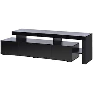 73.20 in. Black Modern Style LED Lights TV Stand with UV High Gloss Surface and DVD Shelf, Fits TV's up to 70 in. TV