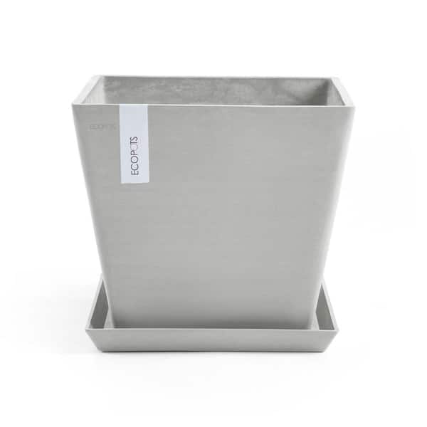 O ECOPOTS BY TPC Rotterdam 12 in. White Grey Premium Sustainable Planter ( with Saucer)