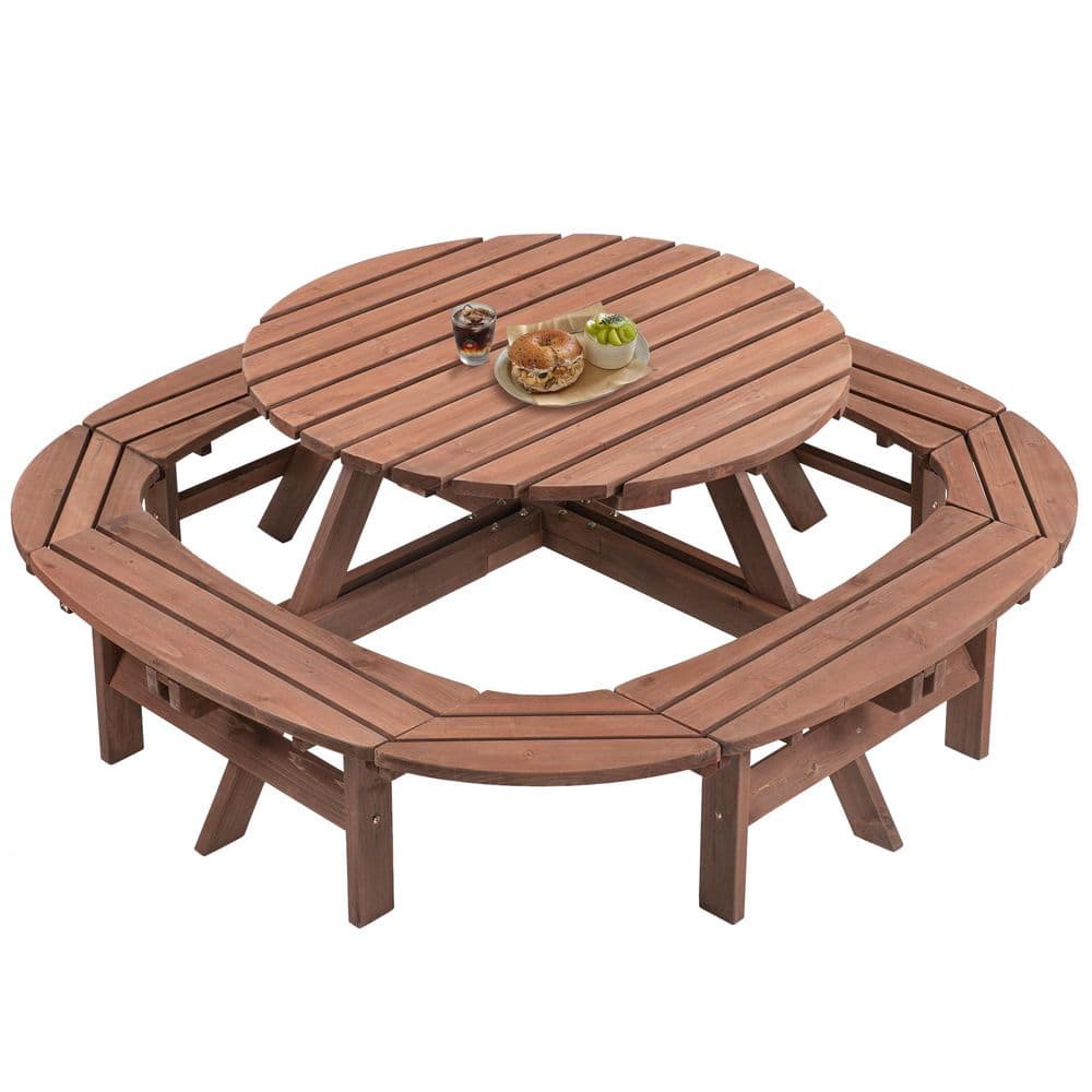 70.4 in. Brown Round Solid Wood Picnic Table Seats 10-12-People with Umbrella Hole price history on PriceWatchPro
