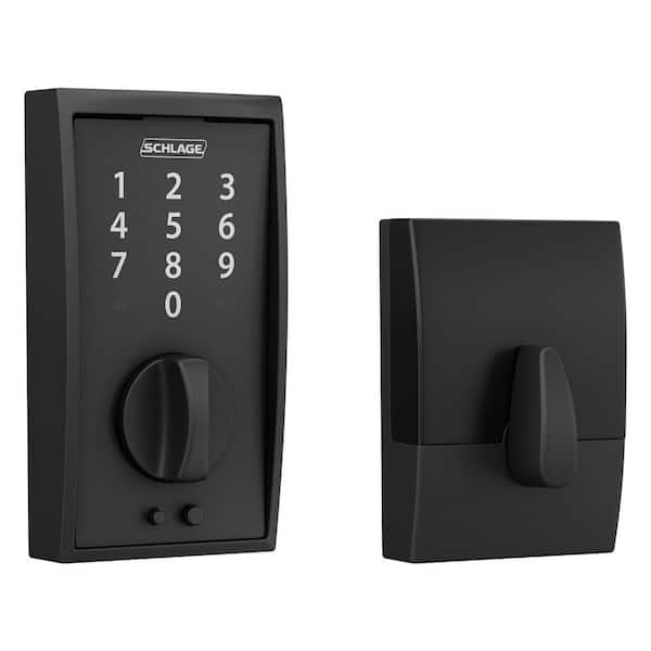 Schlage Century Matte Black Electronic Touch Keyless Touchscreen Deadbolt With Thumbturn Be375 V 0675