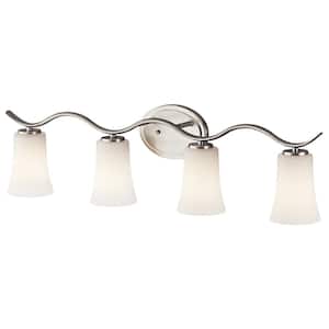 Armida 32.25 in. 4-Light Brushed Nickel transitional Bathroom Vanity Light with Etched Glass Shade