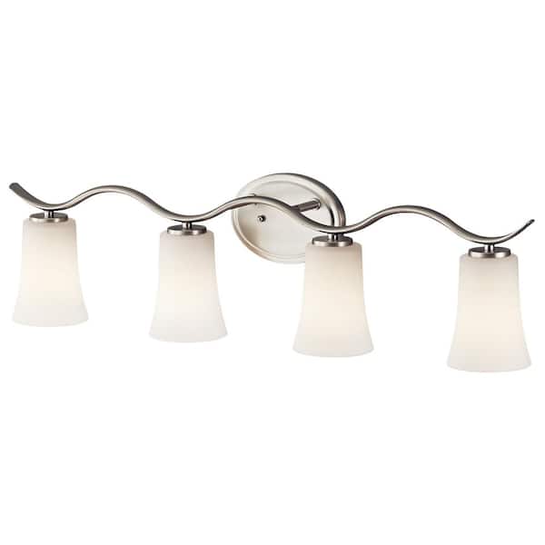 Armida 32.25 in. 4-Light Brushed Nickel transitional Bathroom Vanity Light with Etched Glass Shade