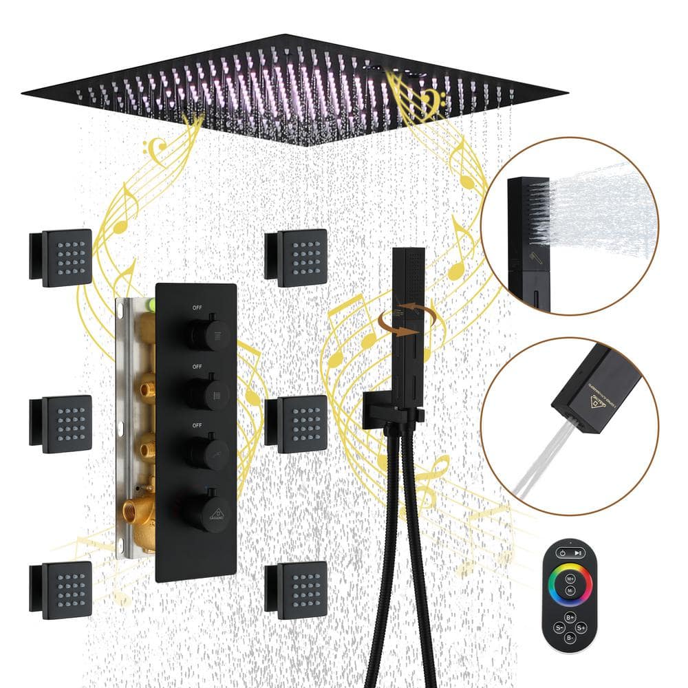 Matte Black Large Square LED Rainfall Shower System with Handheld