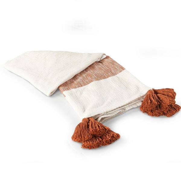 Natural Handwoven Moroccan Cotton Throw Blanket with Chocolate