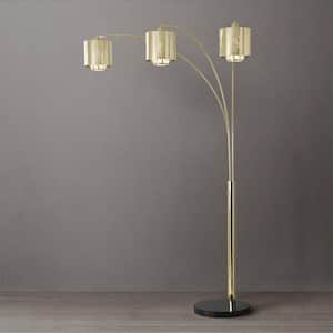 90 in. Weathered Brass 3 Light Smart Dimmable Arc Floor Lamp For Living Room With Clear Glass Crystal Round Shade