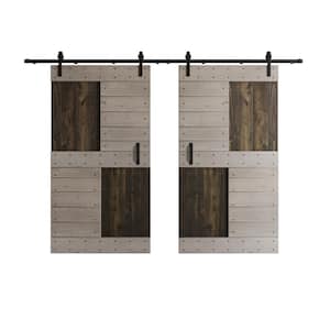 S Series 84 in. x 84 in. Carbon Grey/Light Grey Knotty Pine Wood Double Sliding Barn Door with Hardware Kit