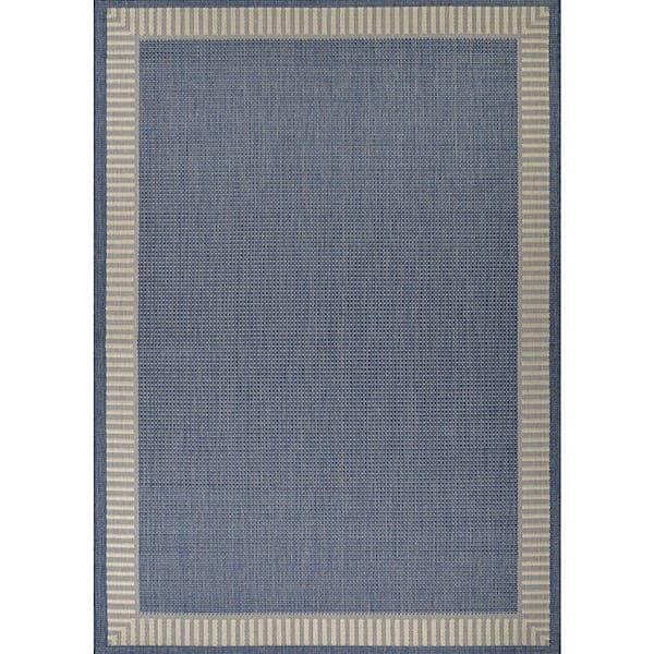 Recife Wicker Stitch Ivory-Blue 5 ft. x 8 ft. Rectangle Indoor/Outdoor Area Rug