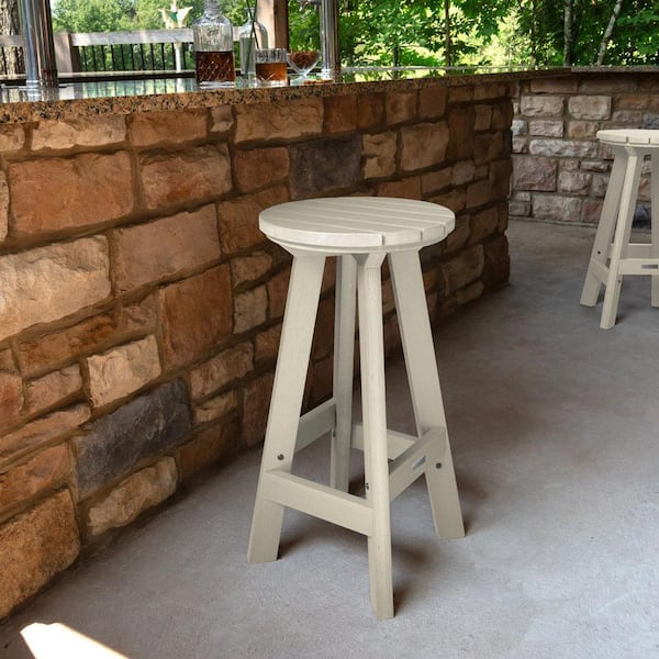 Highwood Birch Whitewash Acorn Round Recycled Plastic Bar Height Outdoor Bar Stool