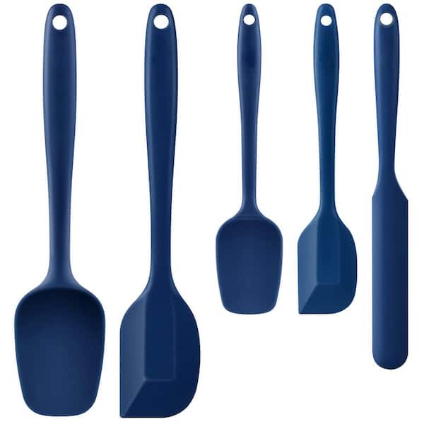 600℉ Heat Resistant BPA-Free Silicone Rubber Spatula Set, Classic Blue, Non Stick Cookware, Dishwasher Safe (5-Pack)
