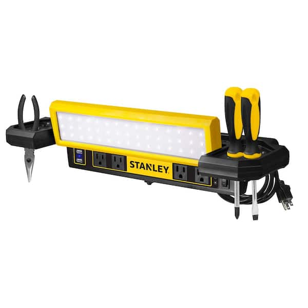 Stanley 1000 Lumens Portable Work Bench Shop Light with AC and 2.1 Amp USB Power Strip Charging Ports