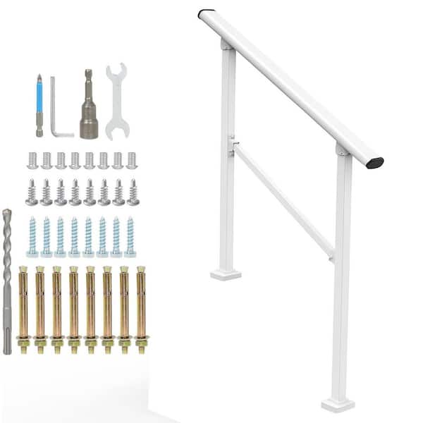 40.4 Wrought Iron Adjustable Hand Rails Outdoor Steps White 3 Step Stair Railing Porch Deck Garden