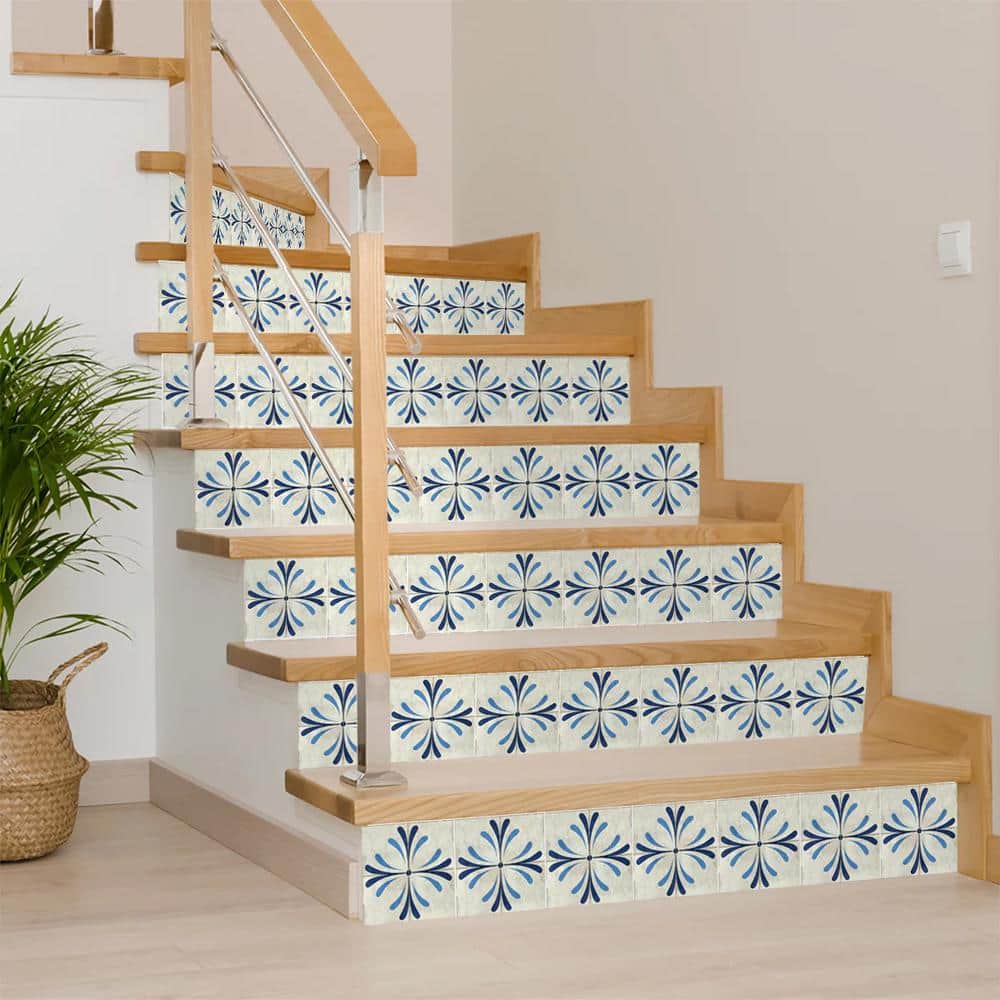Antique White and Blue Vinyl Peel and Stick Mosaic Tile Set