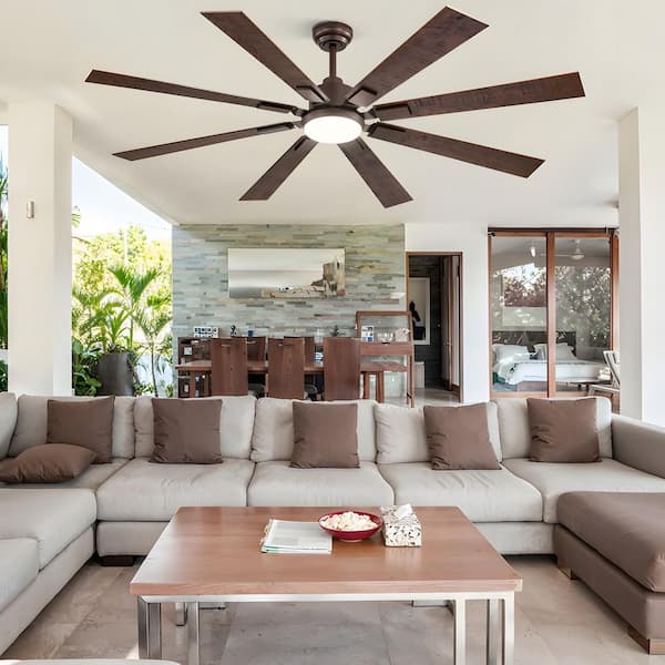 65 in. Integrated LED Powerful Indoor Brown Downrod Mount Standard Ceiling Fans with Lights, DC Motor and Remote Control